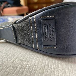 Coach blue suede Hampton buckle baguette handbag